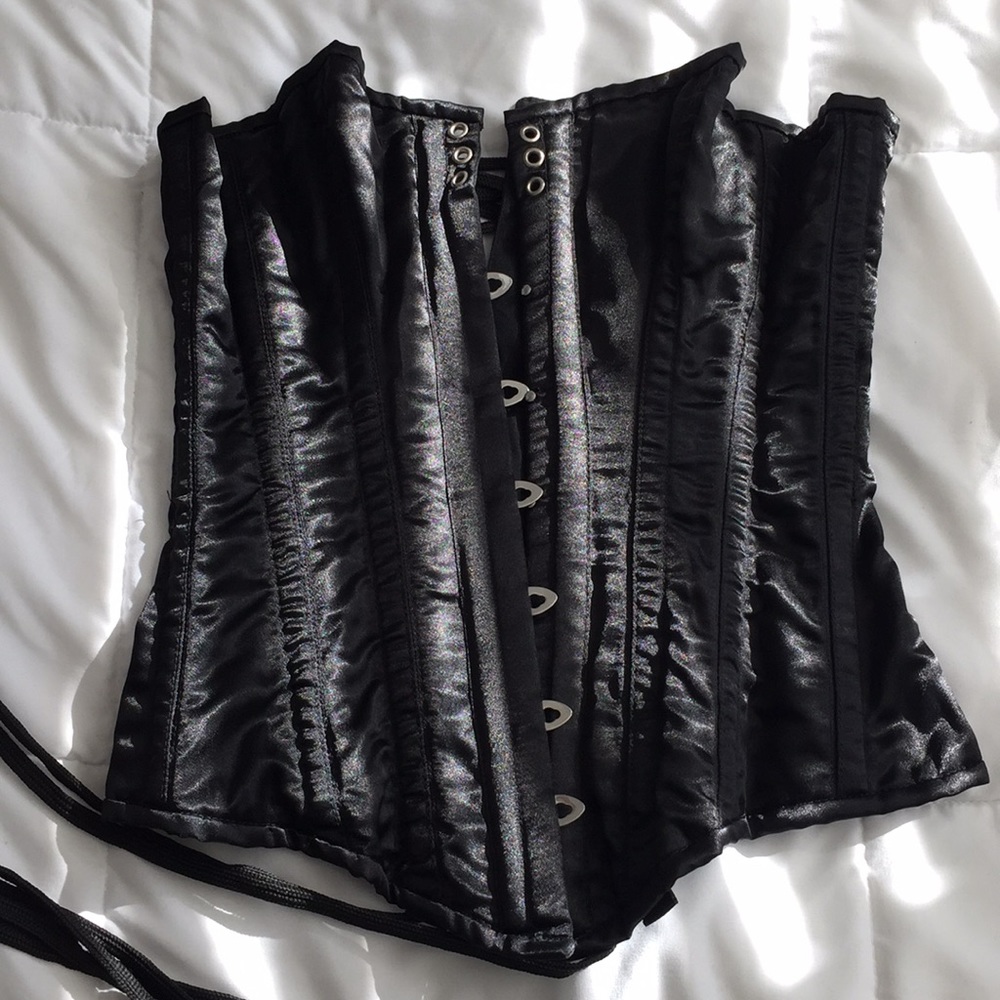 Satin black bustier. Adjustable. 17” long.